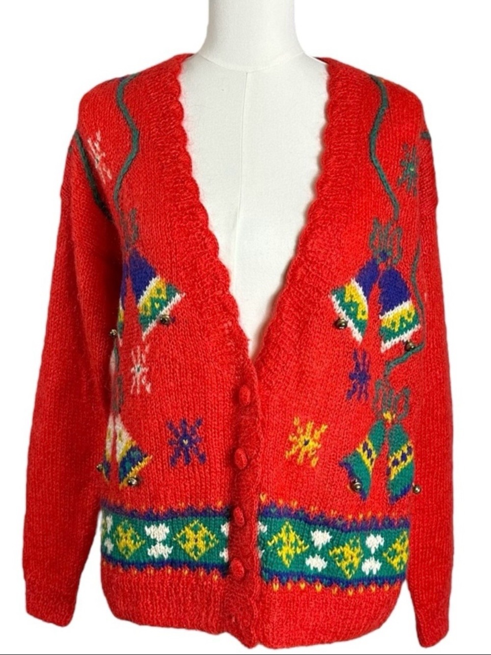 Vintage 80s Casual Corner Fair Isle Mohair Ugly Christmas Cardigan Sweater Small